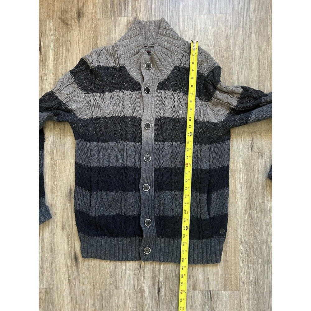 Guess LA Men Black/Gray Long Sleeve Button Up Cable Knit Sweater Cardigan Size L - Picture 9 of 9